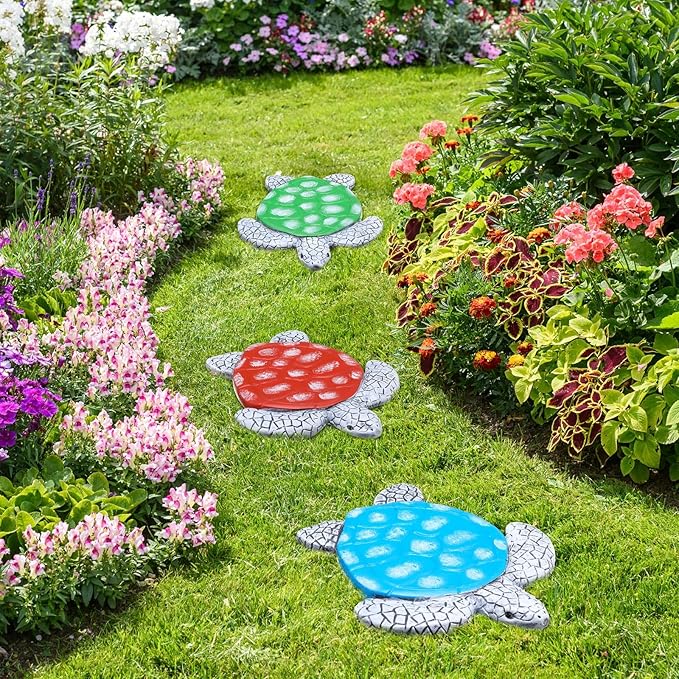 Yalikop 3 Pcs Turtle Stepping Stones Resin 7-10inch Decorative Stepping Stone Turtle Outdoor Garden Decorations for Garden Patio Walkway Sculpture Yard Art