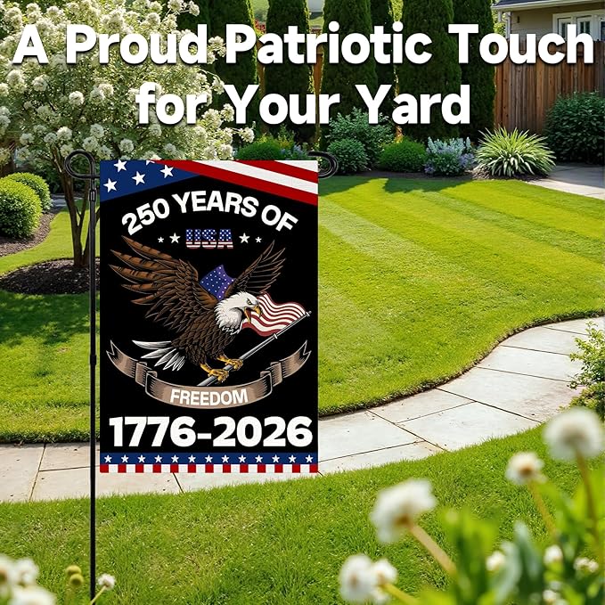 250 Anniversary America Garden Flag, 250th Anniversary USA Patriotic Double-Sided Banner, Double-Sided Burlap, 1776-2026 Semiquincentennial Commemorative, Suitable for Outdoor Lawn Decor (A2-L-28x40 Inch)