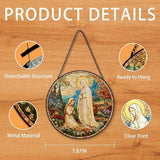 Virgin Mary Religious Suncatcher Garden Stained Glass Window Hanging, Our Lady of Grace Sun Catchers Indoor Window Glass Round Wall Decor, Religious Wall Art Hanging Decorations, ＂7.8x7.8＂