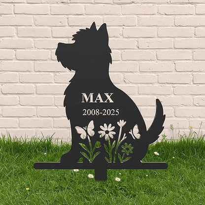 Personalized Dog Memorial Stake– Custom Remembrance Sign, West Highland White Terrier, Westie Dog Garden Stake, Loss of Pet, Yard Decor, Puppy Statue, Dogs with Flowers Sign, Pet Headstone