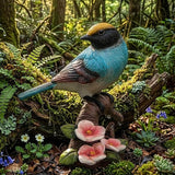 Garden Bird Statue for Outdoor Decor, Blue Bird Figurine Perched on Branch with Pink Flowers for Backyard Yard Patio, Bird Decorations for Home Shelf, Mother's Day Birthday Gifts