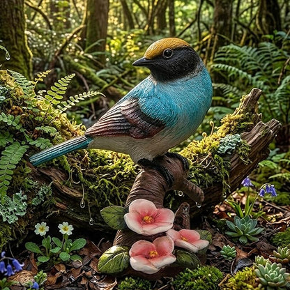 Garden Bird Statue for Outdoor Decor, Blue Bird Figurine Perched on Branch with Pink Flowers for Backyard Yard Patio, Bird Decorations for Home Shelf, Mother's Day Birthday Gifts