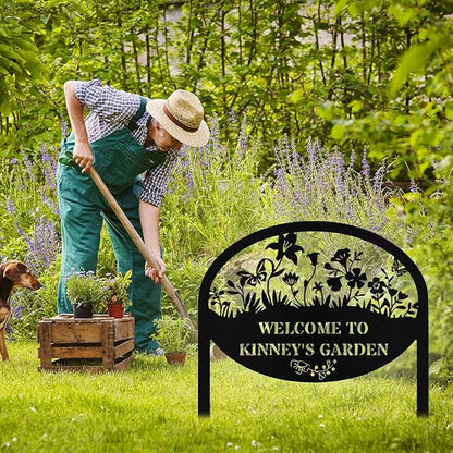 Personalized Metal Garden Signs with Stake, Custom Garden Signs for Outside Waterproof, Customized Name Sign Yard Lawn Gardens Decor Gardening Gifts for Moms Grandmas Gardeners