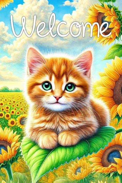 BlissYard Spring Welcome Garden Flag 12x18 Inches Double Sided Cute Cat Yard Flags Sunflower Summer Seasonal Flower for Outside Decor Home Farmhouse Holiday Decorations