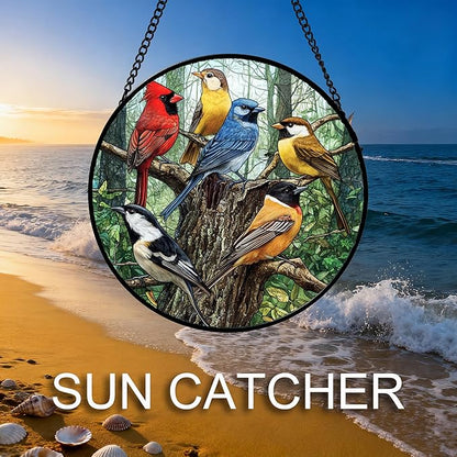 Stained Glass Window Hanging Cardinal on The Branches 9.8" - Bird Suncatcher Door Garden Patio Sun Catcher Home Decor Christmas for Bird Lovers Mom Woman Grandma Men