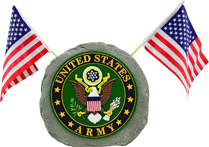 Red Carpet Studios Military Garden Stone with Flags, 10", United States Army