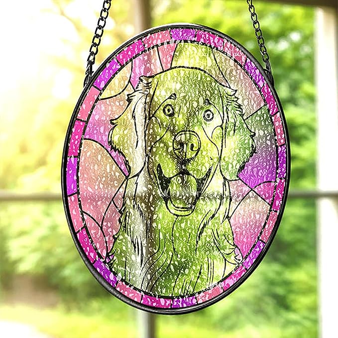 Personalized Pet Portrait Suncatcher Stained Glass Dog Ornament Remembrance Gifts for Dogs Lovers, Pet Memorial Gift for Dogs Memorial Gifts for Loss of Dog, Loss Sympathy Gift Window Hanging