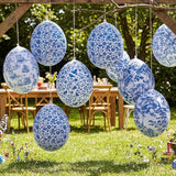 Realspring 12 Pcs 12 Inch Inflatable Blue and White Easter Eggs Decorations Chinoiserie Porcelain Easter Inflatables Outdoor Decor Spring Large Blow up Hanging Egg Ornaments for Holiday Party Supplies