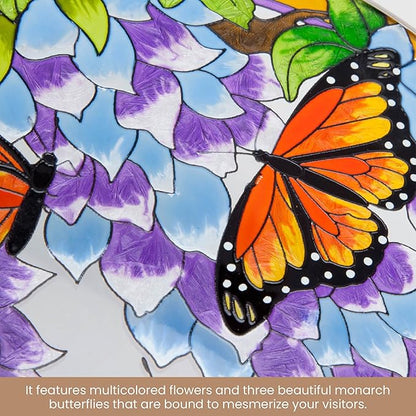 Bits and Pieces - Artistic Butterfly Suncatcher - Stained Glass Window Hanging - Hand-Painted Monarch Butterfly Suncatcher – Home Garden Decor - 9¾""