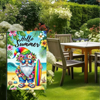 BlissYard Hello Summer Garden Flag Beach Gnome Flag 12x18 Inch Double Sided Welcome Summer Holiday Yard Flag Outside Decoration Farmhouse Outdoor Small Decor