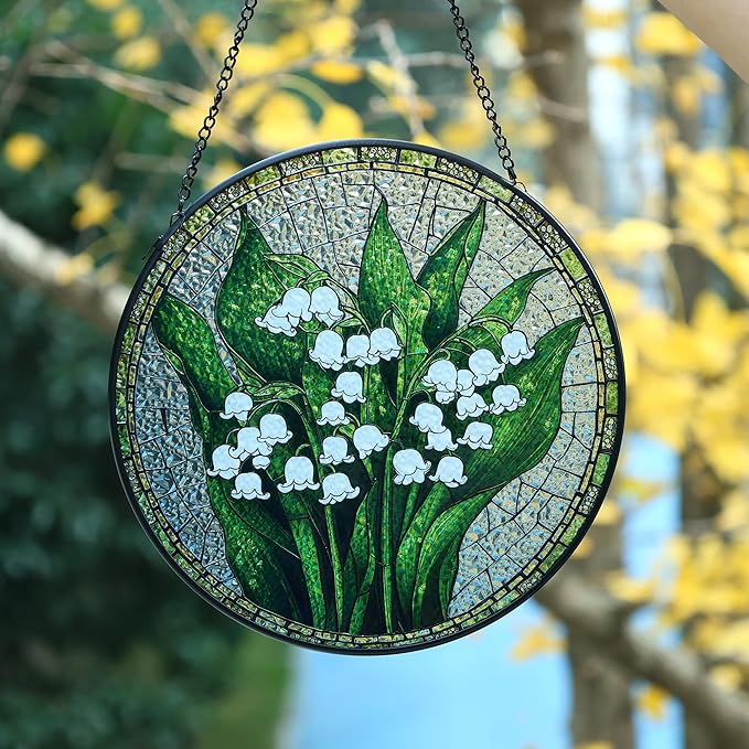 LITIVY Lily of The Valley Stained Glass Suncatcher – Mother’s Day Memorial & Remembrance Gift, Rainbow Maker Window Hanging Decor for Indoor Sunlight, Green & White Sun Catchers for Women Mom Grandma
