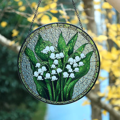LITIVY Lily of The Valley Stained Glass Suncatcher – Mother’s Day Memorial & Remembrance Gift, Rainbow Maker Window Hanging Decor for Indoor Sunlight, Green & White Sun Catchers for Women Mom Grandma