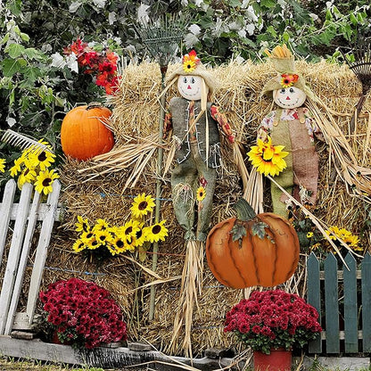 Morning View Pumpkin Garden Stakes Metal Yard Sign Fall Decor Outdoor Autumn Yard Stake Art Pumpkin Lawn Ornaments for Patio Porch Thanksgiving Halloween Harvest 17.5 Inches Tall Set of 2