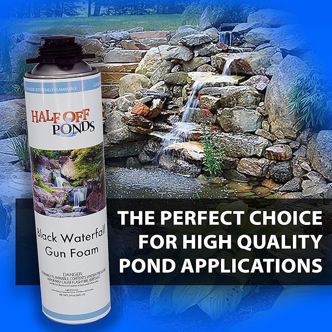 Half Off Ponds Waterfall Gun Foam – Black Expanding Pond Foam Sealant for Koi Ponds, Waterfalls & Landscape Rockwork – 24oz Polyurethane Can for Foam Gun – Outdoor Waterproof Gap Filler