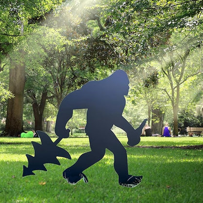 2025 Funny Bigfoot Garden Stake Metal Sign Art Yard Animal Decoration, Various Metal Sasquatch Black Big Foot Sculpture Outdoor Silhouette Statues for Garden Yard Patio Lawn (Tree)