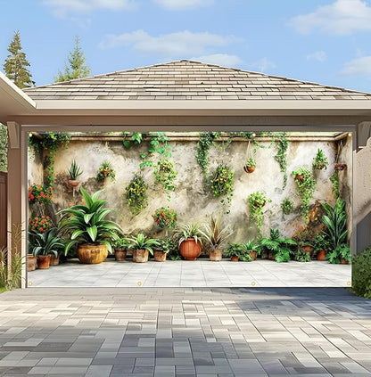 Large Garage Door Cover 157.5x70.9in Garden Plant Garage Door Banner Outdoor Decorations with Grommets & Rope, Waterproof Garage Door Decorations for House Exterior Spring Patio Decor