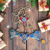 Heart Shaped Metal Bell Chime, Hanging Wind Chime for Outside with 4 HandPainted Bells for Christmas Decorations Cowbells, Jingle Bells, Wind Bell for Craft, Vintage Garland Hanger (Multi 33")