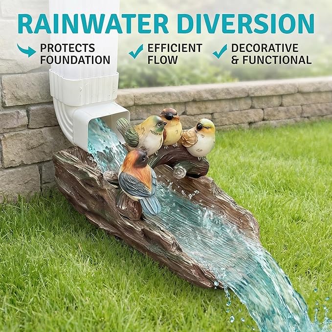 Bird Gutter Downspout Statue Splash Block Outdoor Garden Decoration, 11.4” x 6.9” Gutter Extender Diverter Rain Guardian Statues for Patio, Yard Accessory, Resin Decorative Concrete Pond Koi Decor
