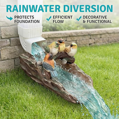 Gutter Downspout Extension Decoration Splash Block Outdoor Statues Garden Decor, 11.4" L x 6.9" W Four Birds Gutter Downspout Garden Robin Bird Sculpture Rain Concrete Pond Accessory, Gift for Mom