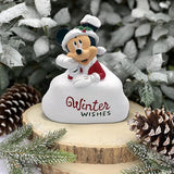 Disney Mickey Mouse Winter Wishes Glittery Snow Scene Christmas Outdoor Garden Statue, 5 inches Tall, Officially Licensed Disney Product