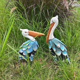Wooden Chips Pelican Figures Metal Bird Animal Statues Sculptures Garden Outdoor Decoration