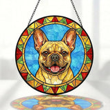 Stained Glass Dog Memorial Suncatcher,French Bulldog Window Hanging,Sympathy Gifts for Pet Loss,7.9 inch/20 cm Home and Garden Decor for Dog Lovers