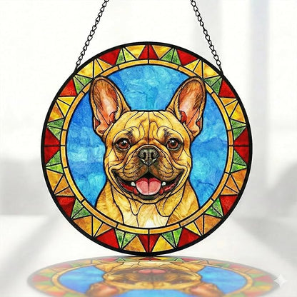 Stained Glass Dog Memorial Suncatcher,French Bulldog Window Hanging,Sympathy Gifts for Pet Loss,7.9 inch/20 cm Home and Garden Decor for Dog Lovers