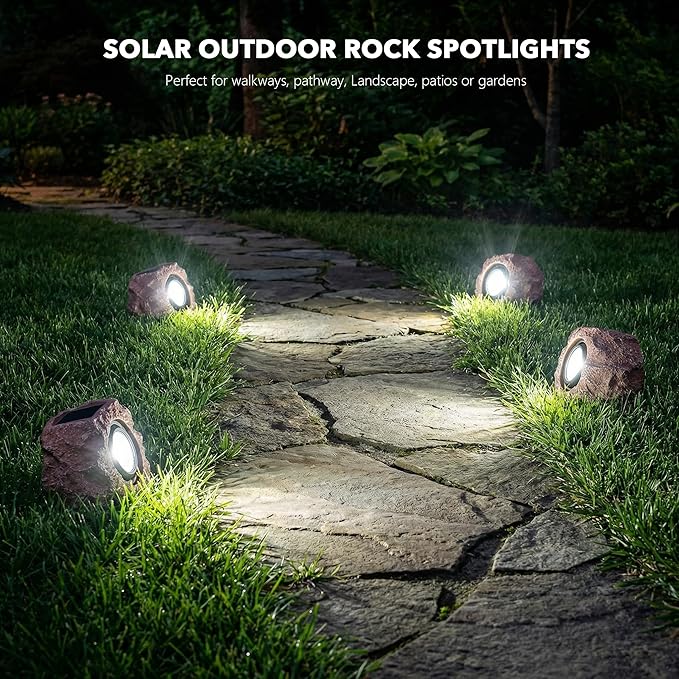 Candieslife Solar Rock Lights Outdoor Garden Waterproof - Super Bright LED Solar Spotlights, Solar Powered Landscape Path Decorative Garden Stone Lights for Pathway, Walkway, Yard, Patio (2 Pack)