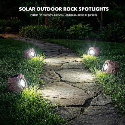 VISFLAIR Solar Rock Lights, 4 Pack Solar Powered Waterproof LED Spotlights Decorative for Outdoor Garden, Pathway, Walkway, Yard, Landscape, Patio (Cool White)