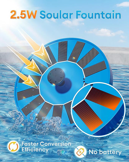 2.5W Solar Bird Bath Fountain – Upgraded Solar Pond Fountain with 6 Nozzles,Solar Fountain for Bird Bath, Pond, Garden Decor (Blue)
