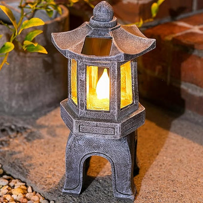 VP Home Solar Powered Asian Statue, Pagoda Garden Decor, Outdoor Zen Garden Lantern, Flickering LED Garden Light (Peaceful Zen Pagoda)