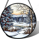 DASTOLL Stained Glass Window Hanging, Winter Snow Landscape Suncatcher Diamond Glass Panel Sun Catchers Decor for Birthday for Women, Men, Wife, Aunt, and Mom 11.8 in
