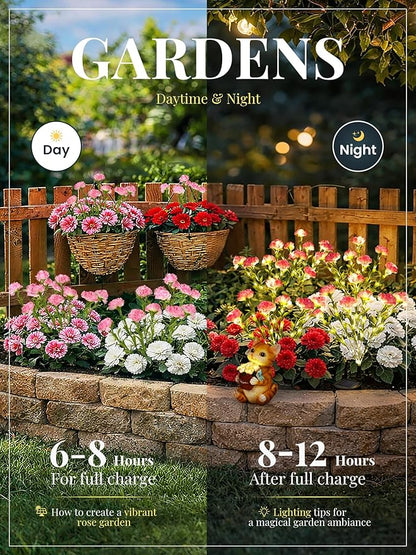 GIGALUMI Solar Lights Outdoor for Garden Decor, 4 Pack Solar Flower Lights Waterproof, 2 Lighting Modes 28 Carnations for Pathway,Yard, Patio Decoration, Gardening Gifts for Women (Pink)