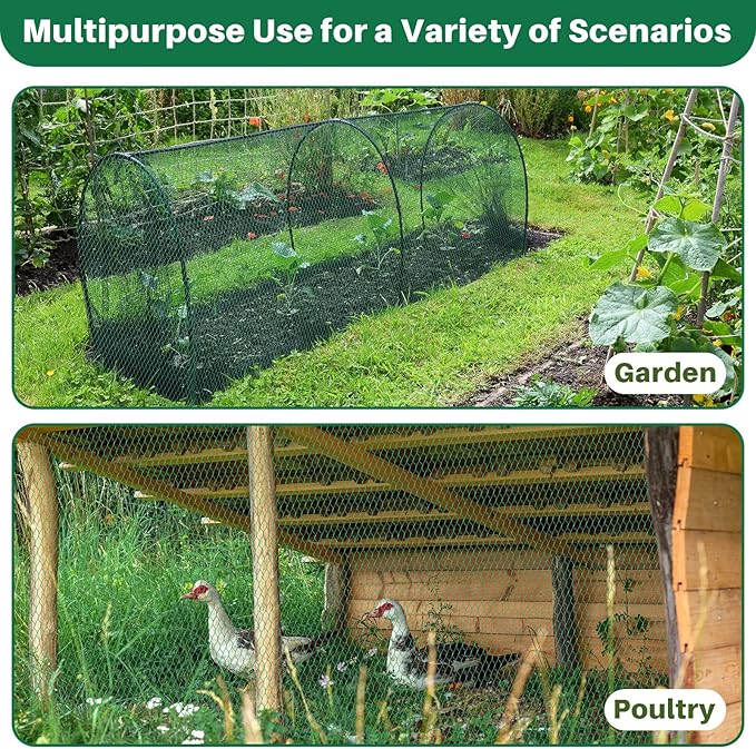 Koi Pond Netting Kit 7 x 10ft, Bird Deer Fence Netting, Durable Net Cover for Leaves, Heavy Duty Fine Mesh, Protect Fish from Birds, Cats & Predators, 12pcs Stakes & Ties Included(Green)