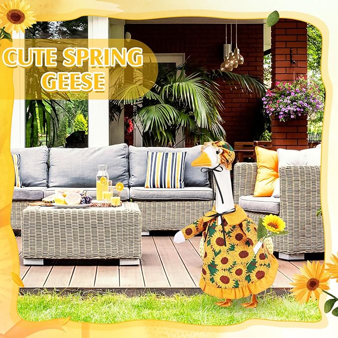 FuWeave Spring Sunflower Goose Outfit Lawn Porch Goose Clothes Costume 23" Geese Outdoor Patio Yard Lawn Art Decoration