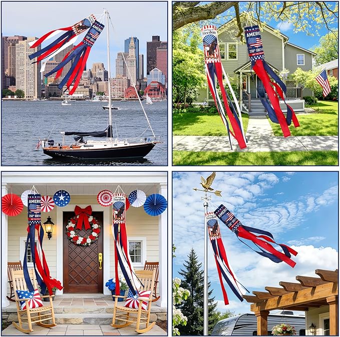 NOVWANG American Eagle Windsock, 2 Pack Heavy Duty USA Wind Spinners Red White Blue Wind Socks for Outdoor 250 Years Anniversary Patriotic Decor