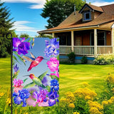 Hummingbirds Garden Flag Double Sided Blue and Red Iris Yard Flag Flowers Floral Birds Leaves Garden Flags Banner for Spring Summer Farmhouse Home Outdoor Decor 12 x 18 Inch