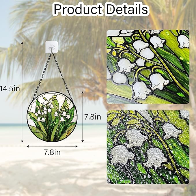 DASTOLL Stained Glass Window Hanging, Lily of the Valley Flower Sun Catchers Colorful Glass Panel Green Plants Suncatcher Decor for Birthday for Women,Men,Wife, Lovers, and Mom 7.8 in