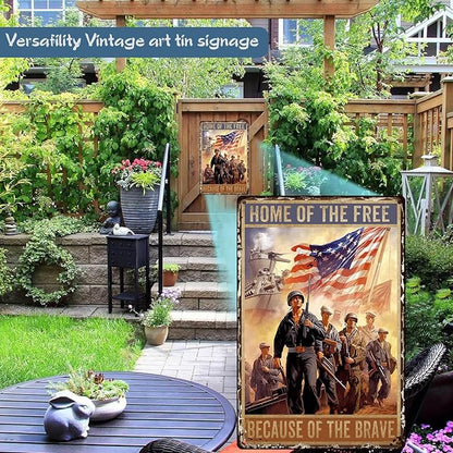 Veteran Metal Tin Sign Home of The Free Because Brave Vintage Sign For Happy Veterans Day Gift Decor Wall 8x12 inch