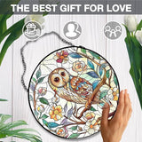 Owl Bird Flower Stained Glass Window Hanging, Owl Gifts for Women, Cottagecore Bird Floral Botanical Suncatchers Sun Catchers Indoor Window Glass Wall Art Decorations, 7.9x7.9in, Patio