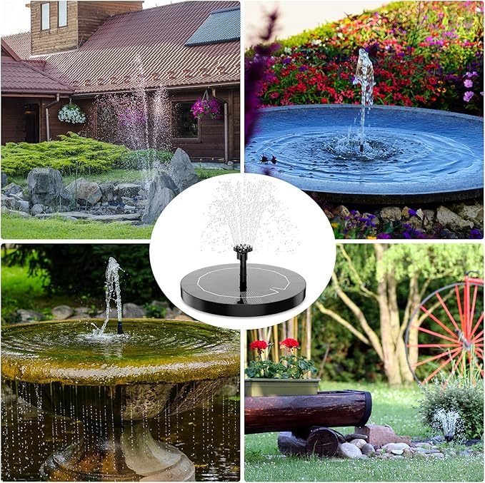 2.5W Solar Fountain for Bird Bath 2026 Upgraded, Solar Bird Bath Fountain with 4 Fixed Rods & 6 Nozzles for Garden, Pond, Pool, and Patio – No Battery Required, Attracts Hummingbirds & Wildlife