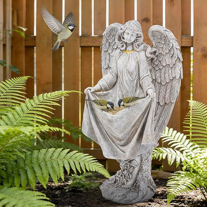 basen Angel Garden Statue Outdoor, Memorial Angel Figurine for Grave Yard Lawn, Resin Praying Angel Sculpture for Cemetery Decoration, Sympathy Gift, Spiritual Garden Decor