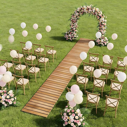 12FT Straight Wooden Garden Pathway Walkway Outdoor Roll Out Decorative Garden Non-Slip Patio Path Decorative Boardwalk Outdoor Road Floor for Backyard Beach Wedding Party