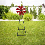 Glitzhome Wind Spinners Outdoor Windmill, 44 Inch Red Metal Wind Spinner Yard Stake with Hand Painted Glossy Finish, Outdoor Garden Lawn Patio Flowerbed Decor