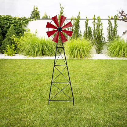 Glitzhome 44" H Metal Wind Spinner Yard Stake, Ornamental Windmill Decor Weather Vane Weather Resistant for Home Outdoor Yard Lawn Garden Farm Backyard, Red