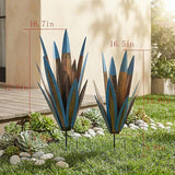 Metal Agave Plant Outdoor Statues 2-Pack Rustic DIY Hand-Painted Metal Yard Art, for Garden Lawn Patio Cactus & Agave Outdoor Decor