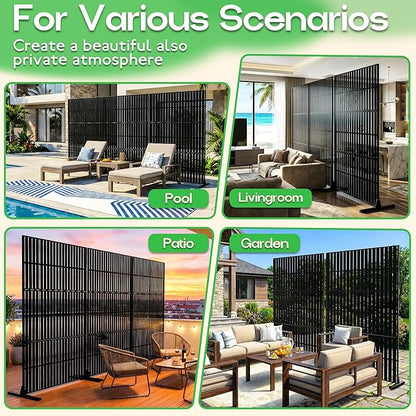 MTART Metal Privacy Screen 72" H x 47.2" Decorative Outdoor Privacy Screen Privacy Panel with Stand for Balcony Deck Patio Lawn Garden, Privacy Fence (Black-Vertical)