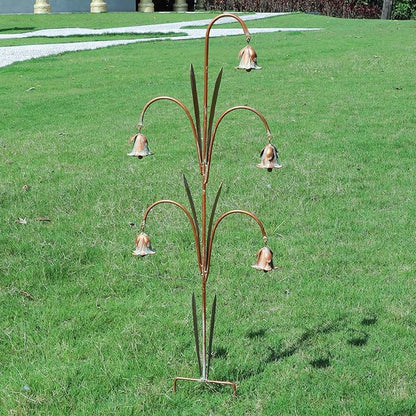 Gardens Metal Flowers with Bells for Outside Garden Art, Decorative Garden Stakes, Outdoor Decoration for Patio Garden Decor.