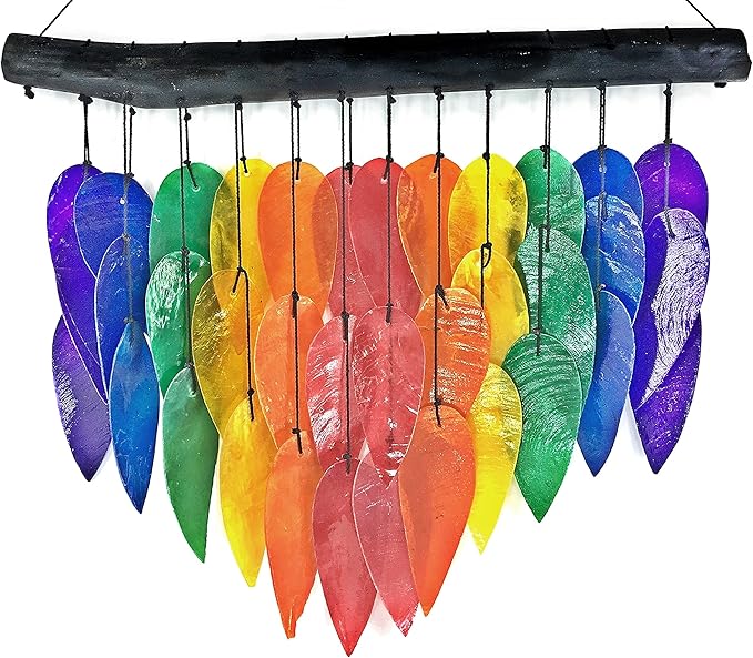 Bellaa Handmade Wind Chimes Outdoor, Capiz Seashell Glass, Gental Musical Windchime Outside Garden Decoration, Beach, Gifts for Mom 24506