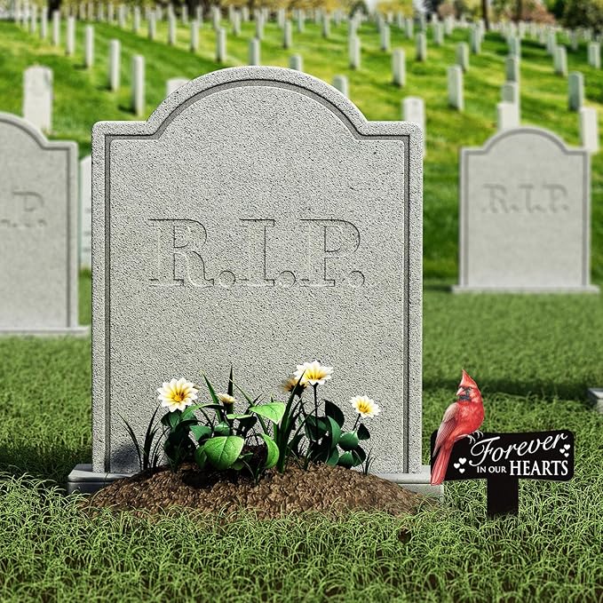 Hicarer Cardinals Grave Markers Cardinals Memorial Gift Metal Sympathy Stakes for Cemetery Memorial, Garden Yard, 11.8 x 7.87 Inch(Forever in Our Hearts)